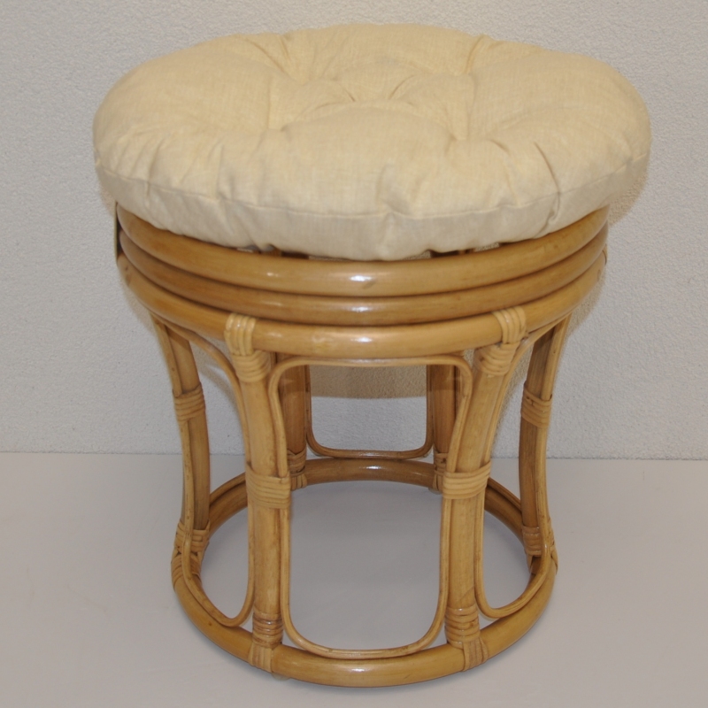 Ratanová taburetka velká medová polstr béžový melír | RYCHLÉ DODÁNÍ