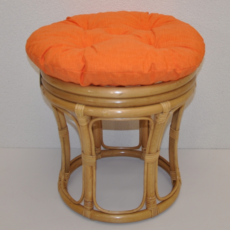 Ratanová taburetka velká medová polstr oranžový melír | RYCHLÉ DODÁNÍ