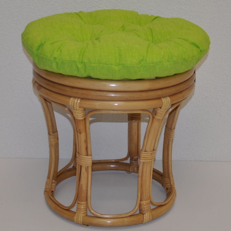 Ratanová taburetka velká medová polstr světle zelený melír | RYCHLÉ DODÁNÍ