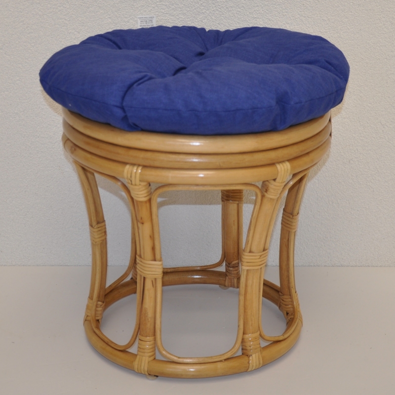 Ratanová taburetka velká medová polstr tmavě modrý melír | RYCHLÉ DODÁNÍ