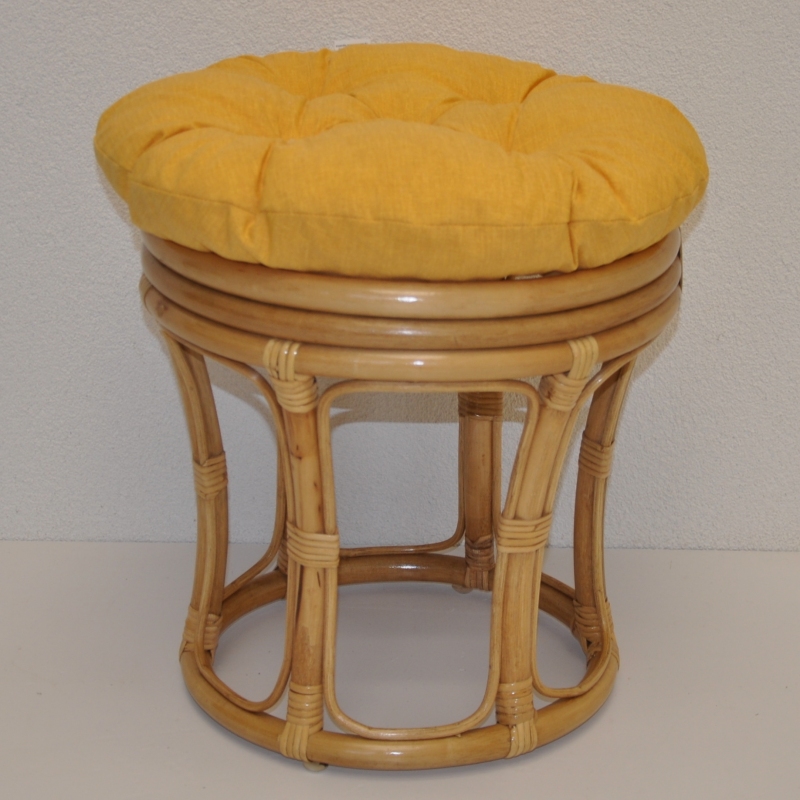 Ratanová taburetka velká medová polstr žlutý melír | RYCHLÉ DODÁNÍ