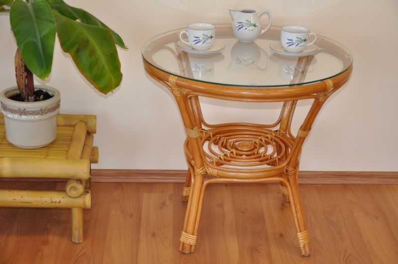 Ratanový stolek Bahama medový se sklem | RYCHLÉ DODÁNÍ